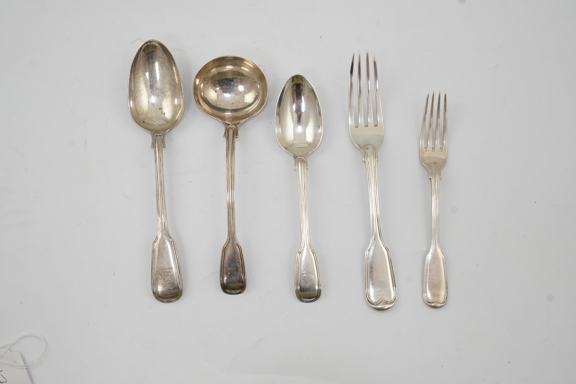 A part canteen of Victorian silver double struck fiddle and thread pattern flatware, by George Adams